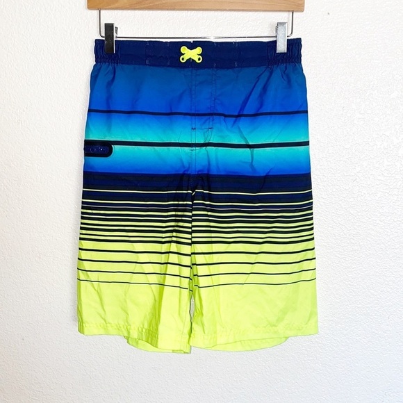 Wonder Nation Blue White Neon Yellow Stripe Boys Built In Underwear Swim Trunks - Picture 1 of 11